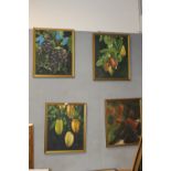 A SET OF FOUR GILT FRAMED OIL ON CANVAS STILL LIFE PAINTINGS DEPICTING FRUITS