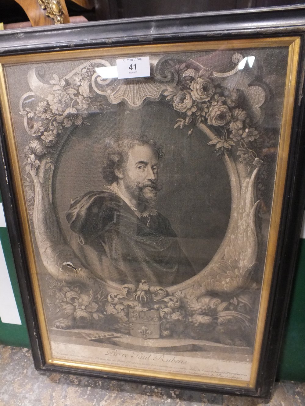 A FRAMED AND GLAZED PORTRAIT ENGRAVING TITILED 'PIERRE PAUL RUBENS' 49 x 34 cm