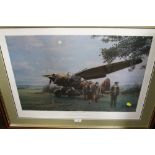 A FRAMED AND GLAZED LIMITED EDITION PRINT BY ROBERT TAYLOR 'THEY LANDED BY MOONLIGHT' SIGNED BY HUGH