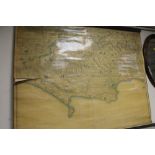 A LARGE SCROLL WALL HANGING MAP OF DORSETSHIRE