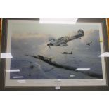 A FRAMED AND GLAZED LIMITED EDITION PRINT BY ROBERT TAYLOR 'HURRICANE FORCE', signed by Peter