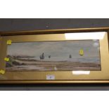 A FRAMED AND GLAZED WATERCOLOUR DEPICTING A COASTAL SCENE WITH SHIPS AT SEA, SIGNED SHEPHERD