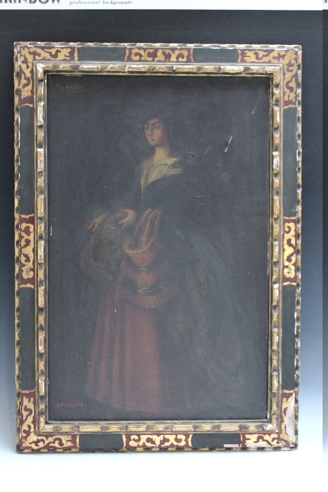 CONTINENTAL SCHOOL (XX). Portrait of a lady, signed lower left 'S Marina', oil on canvas, framed, 65