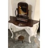 A MODERN PAINTED CONSOLE TABLE TOGETHER WITH A DRESSING MIRROR AND A SMALL STOOL (3)