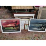 A SELECTION OF PICTURES AND PRINTS TO INCLUDE A HARBOUR SCENE WATERCOLOUR ETC