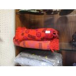 A PAIR OF RED WOOLEN PICNIC BLANKETS