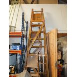 FOUR WOODEN SETS OF STEP LADDERS OF VARIOUS SIZES