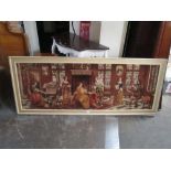 A LARGE FRAMED WOOLWORK OF A VICTORIAN SCENE