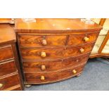 A 19TH CENTURY MAHOGANY BOW FRONTED CHEST OF FIVE DRAWERS