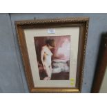 AN UNSIGNED FRAMED AND GLAZED WATERCOLOUR OF A NUDE REFLECTIVE MOODS