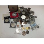 A TUB OF ASSORTED COINS ETC