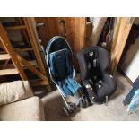 A BRITAX CHILDS CAR SEAT PLUS A FOLDABLE PUSH CHAIR