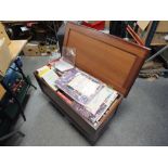 A RETRO BLANKET BOX CONTAINING A LARGE QUANTITY OF BOOKS ETC.