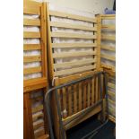 A MODERN PINE SINGLE BED FRAME WITH MATTRESS