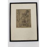 A FRAMED AND GLAZED ETCHING DEPICTING A PARISIAN ALLY