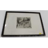 A FRAMED AND GLAZED ETCHING DEPICTING A MAN ON TREE LINED STREET BY SIGNED CONTANCE MARY POTT