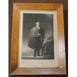 A FRAMED AND GLAZED MEZZOTINT OF A FULL LENGTH PORTRAIT OF A GENTLEMAN