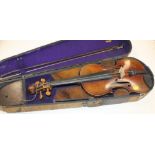 AN ANTIQUE TWO PIECE BACKED VIOLIN, label to interior reading 'Antonius Stadivarius cremontis facie