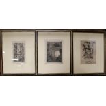 THREE FRAMED AND GLAZED SIGNED ETCHINGS