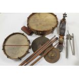 A BOXED VINTAGE ONE MAN BAND KIT, to include tambourine, symbols, etc