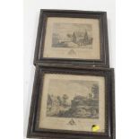 A PAIR OF FRAMED AND GLAZED ENGRAVINGS BY BLONDEL DE GAGNY ON TITLED 'VUE DES ENVIRONS DE BRUGES' T