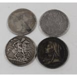 SILVER CROWNS - 1821, 1822, 1893 LVI and 1897 LXI (4)