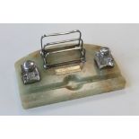 MILITARY INTEREST - PRESENTATION INK STAND, green onyx base with chrome fittings. Attached plaque r