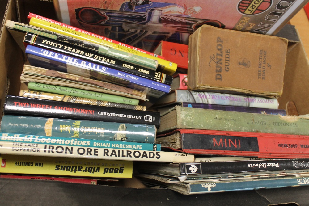 A BOX OF TRANSPORT RELATED BOOKS to include Mini Workshop Annual and other motoring interest as wel