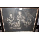 A FRAMED MEZZOTINT BEHIND GLASS BY JOSEPH WRIGHT