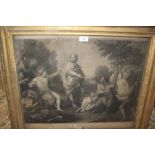 A FRAMED ENGRAVING BEHIND GLASS THE JUDGEMENT OF MIDAS' BY CARLO MARRATTI ENG JG FRACIUS