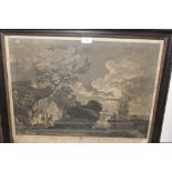 A FRAMED ENGRAVING BEHIND GLASS, SEASCAPE DEDIEE A MONSIEUR LA MARQUIS DE MARIGNY VERNET ENG LJ