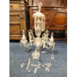 A LARGE LATE 19TH / EARLY 20TH CENTURY CRYSTAL FIVE BRANCH CHANDELIER, converted for electricity,