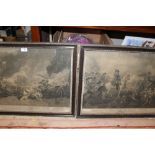 PAIR OF FRAMED ENGRAVINGS BEHIND GLASS 'BATTLE AT LA HOGUE & BATTLE OF THE BOYNE'