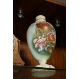 A LARGE FLORAL PAINTED GLASS VASE