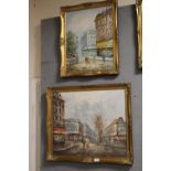 TWO SIGNED GILT FRAMED OIL PAINTINGS DEPICTING STREET SCENES