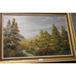 A LOCAL INTEREST GILT FRAMED OIL PAINTING DEPICTING DEER ON CANNOCK CHASE SIGNED D HAYCOCK