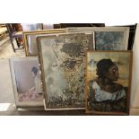 A SELECTION OF PICTURES PRINTS AND A FRAME TO INCLUDE AN OIL PAINTING