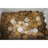 A BOX OF ASSORTED ENGLISH COINAGE - MAINLY ONE PENNY'S