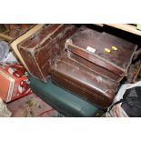 THREE VINTAGE LEATHER SUITCASES TOGETHER WITH A MODERN EXAMPLE (4)