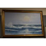 A LARGE GILT FRAMED SEASCAPE OIL PAINTING SIGNED WALTERS
