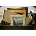 A TRAY OF VINTAGE PICTURE FRAMES ETC.