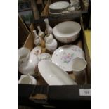 A TRAY OF ASSORTED AYNSLEY AND WEDGWOOD CERAMICS TO INCLUDE A LARGE MEADOW SWEET BOWL