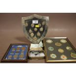 A COLLECTION OF COINS AND MEDALS TO INCLUDE FRAMED SPORTING FOB MEDALS