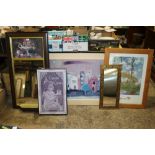 A SELECTION OF ASSORTED PRINTS TO INCLUDE MONET, TOGETHER WITH A WALL HANGING MIRROR