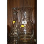 A ROYAL BRIERLEY CUT GLASS DECANTER TOGETHER WITH A DARTINGTON CRYSTAL VASE S/D