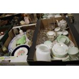 TWO TRAYS OF CHINA AND GLASSWARE TO INCLUDE A FOLEY CHINA COFFEE SERVICE, ROYAL WINTON ETC.