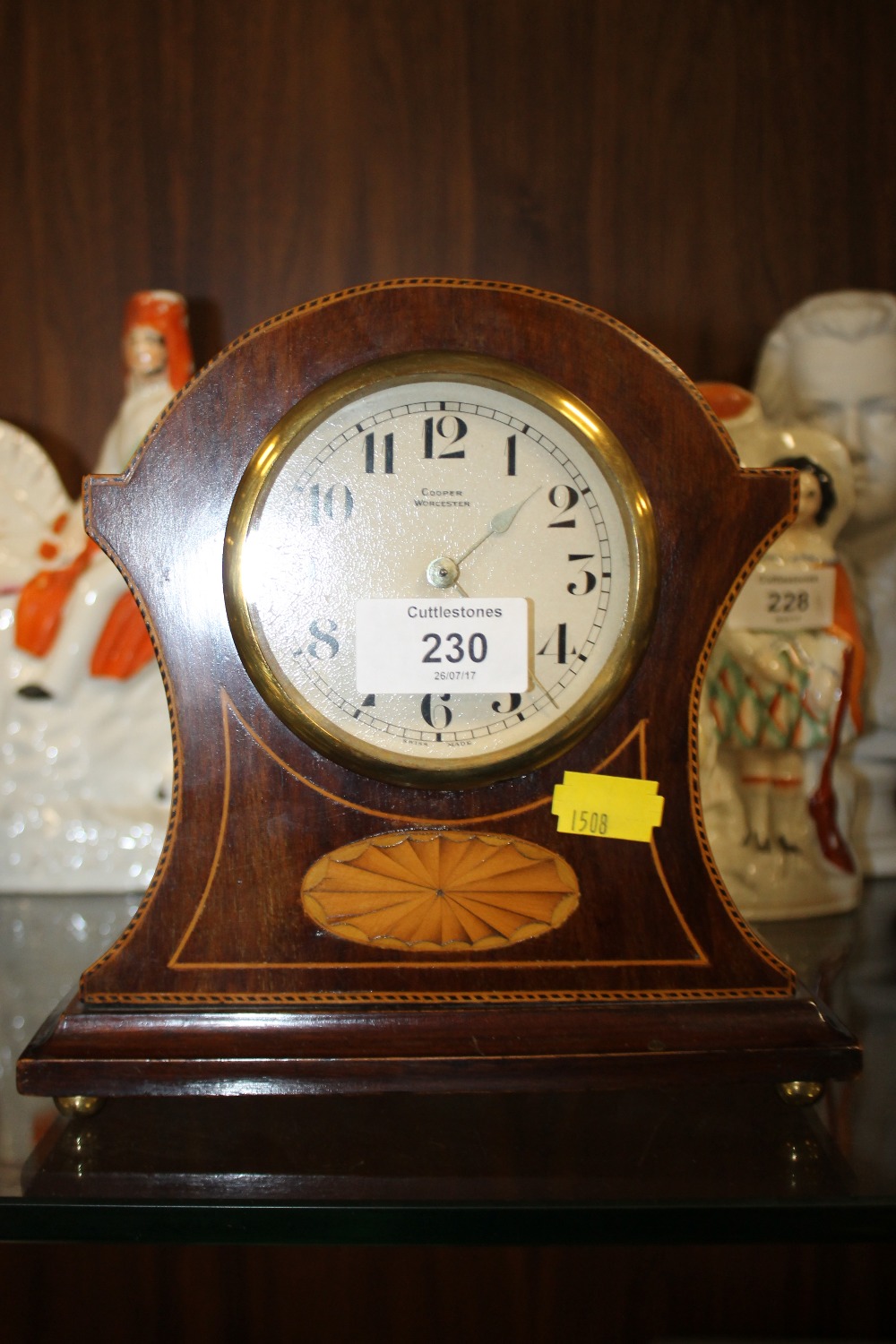 AN INLAID COOPER WORCESTER MANTLE CLOCK