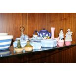 A SELECTION OF CERAMICS TO INCLUDE WEDGWOOD JASPERWARE, DOULTON LAMBETH VASES ETC.