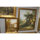 A GILT FRAMED OIL ON CANVAS - COUNTRY HOUSE SIGNED BAILLIE TOGETHER WITH ANOTHER DEPICTING A
