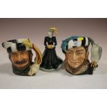 TWO ROYAL DOULTON CHARACTER JUGS 'THE FALCONER' & 'THE TRAPPER' PLUS A COALPORT HARMONY FIGURE (3)